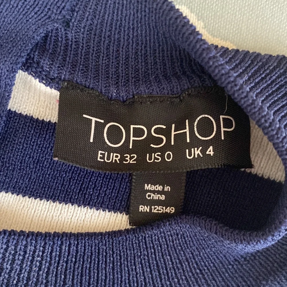 Topshop Asymmetrical  Striped Crew Neck Navy Blue White Crew Neck Sweate…